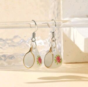NEW RED ROSE TEACUP EARRINGS